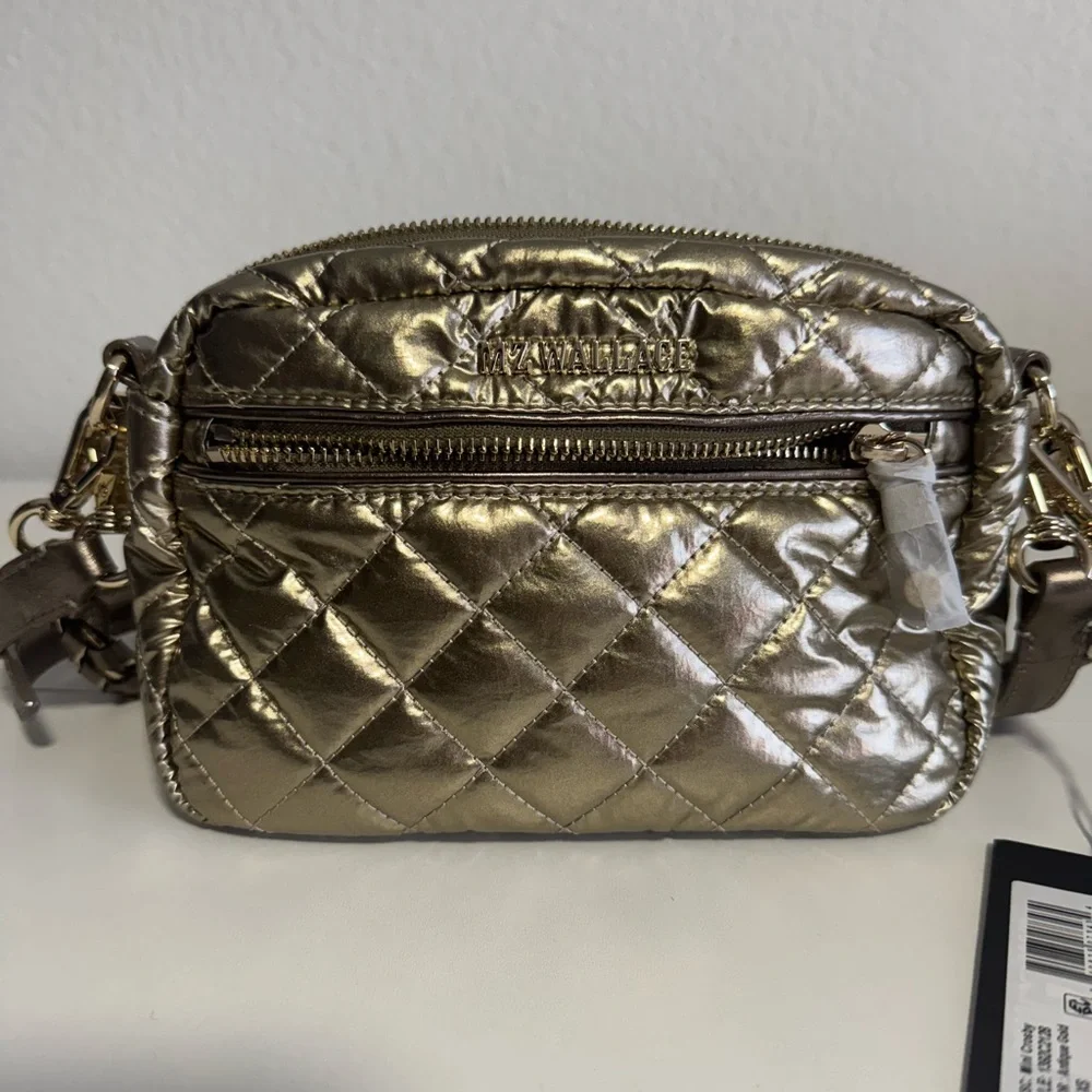 MZ Wallace Gold mini crosbit Quilted Crossbody Bag in color antique gold - Picture 9 of 9